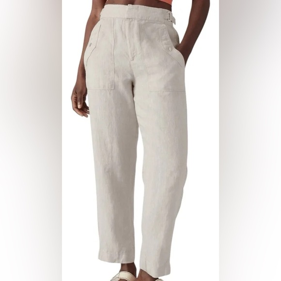 Athleta Women’s Voyager Linen Ankle Pants Elastic Waist Sz 16 Casual Relax Fit - Picture 2 of 11